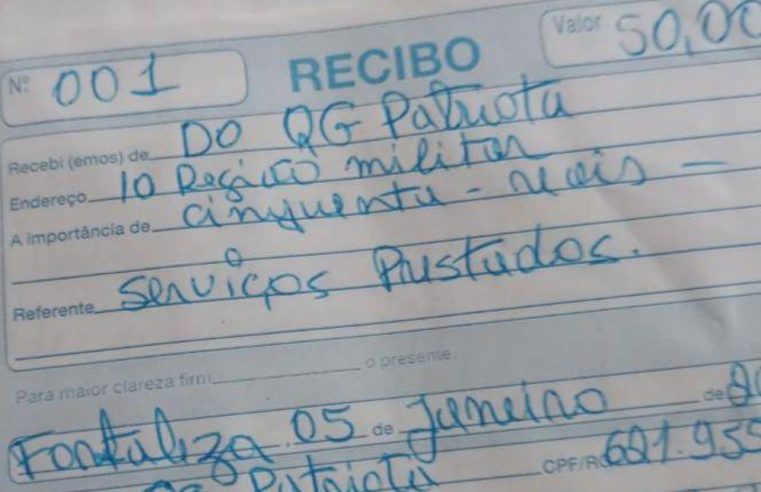 Sucos, pizzas, Uber, gelo: polícia apreende documentos da contabilidade de atos golpistas no Ceará.