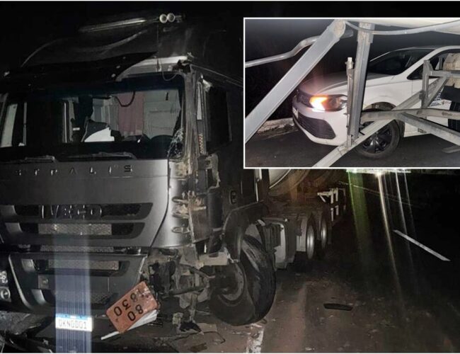 Colisão entre carreta de gás e carro causada por manobra brusca de caminhão de cana na BR-101.