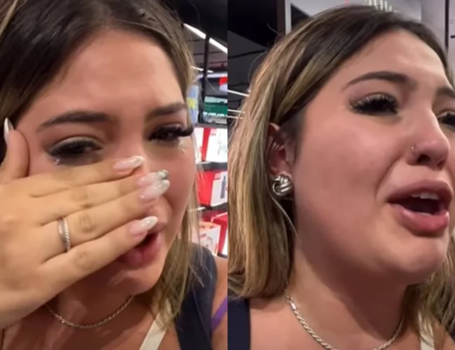 influencer brasileira Mariana Menezes chora ao ser acusada de furto em Pari